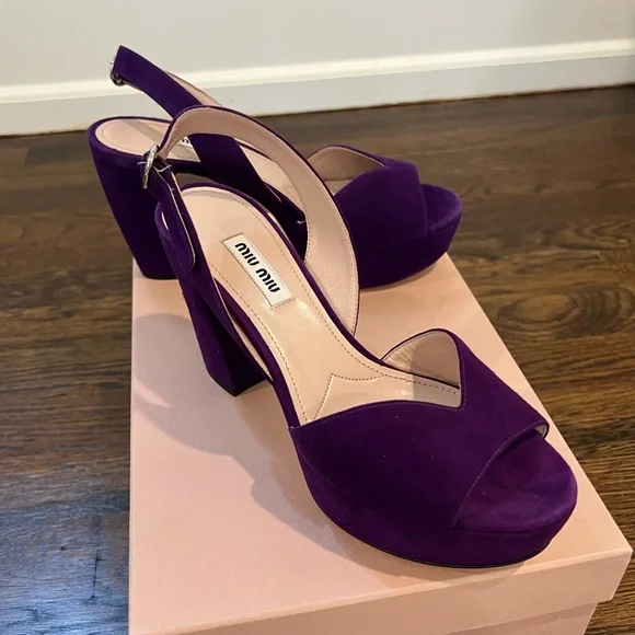 Miu Miu | Shoes | Miu Miu Block Heel Sandal Purple Suede